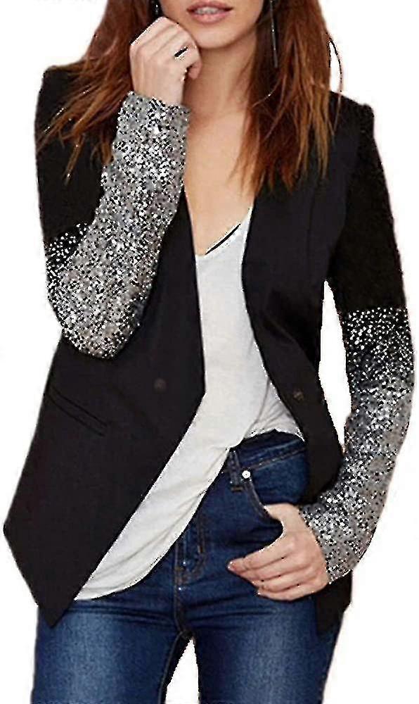 Jacheta blazer pentru femei Sparkle Sequin Button Cu maneca lunga Patchwork Costum Top Coat