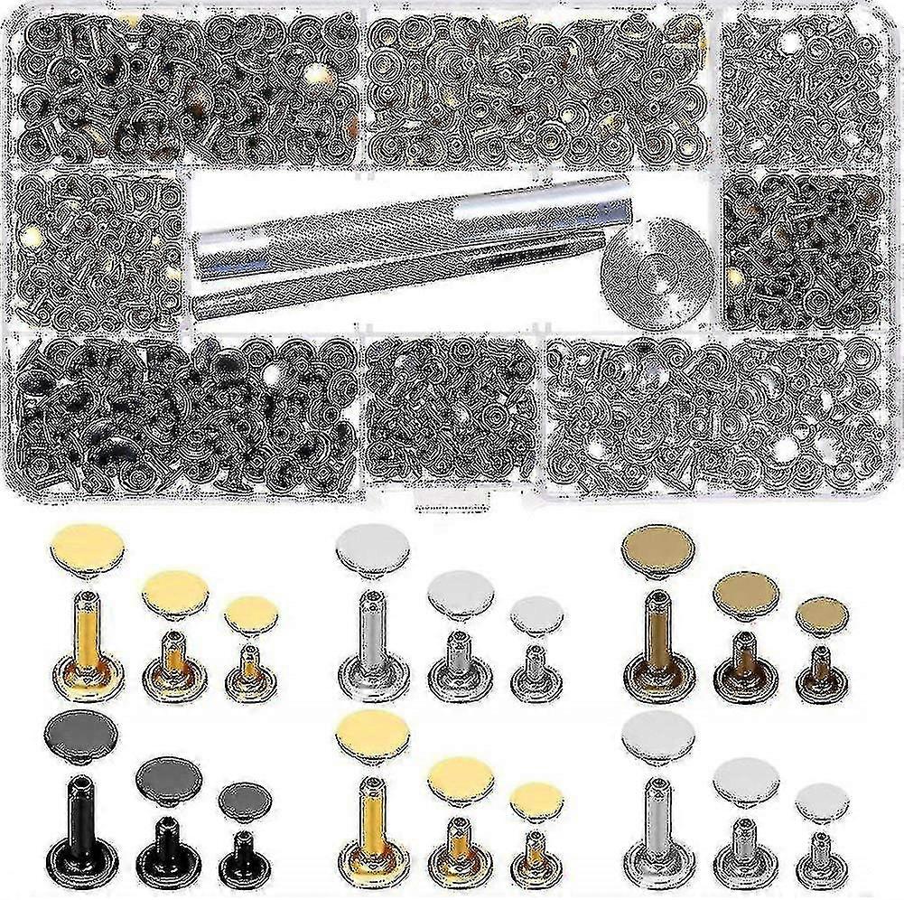 300 Pcs Leather Rivets Double Cap Rivets Kit With 3 Pc Fixing Tool Kit