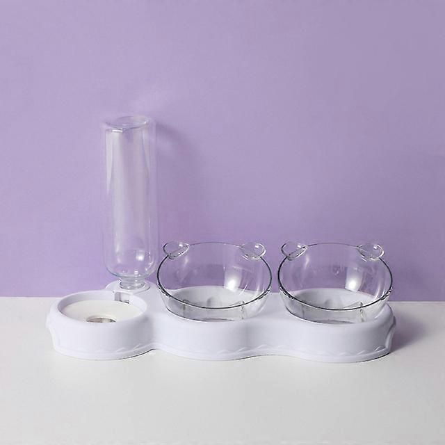 Pet Cat Bowl Alimentatore automatico Dog Cat Food Bowl con fontana d'acqua Doppia ciotola Bere sollevato Stand Dish Ciotole per gatti Bianco