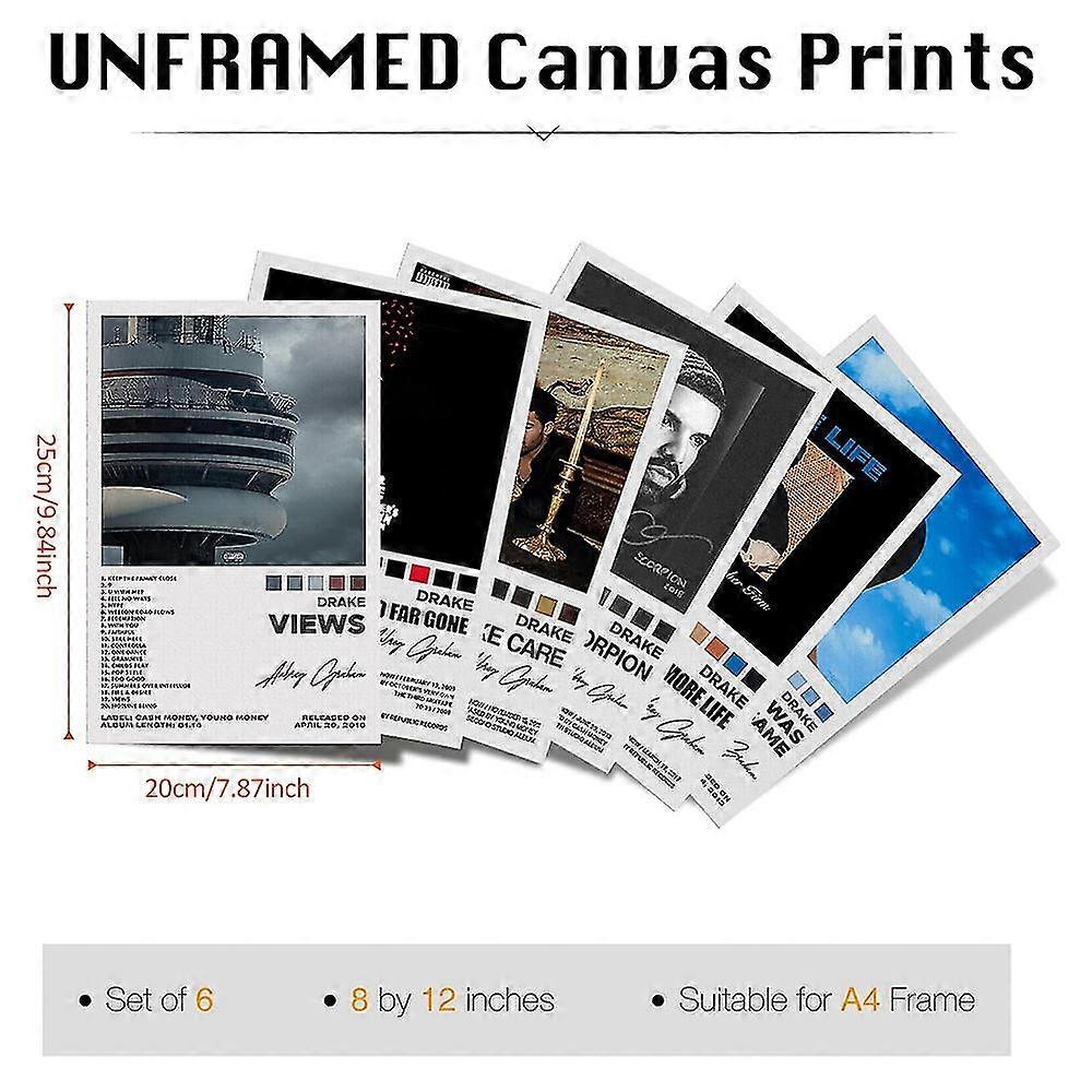 Lot De 6 Posters Albums Drake – Déco Murale 20,3x30,5 Cm Pour Chambre Adolescent, Salon