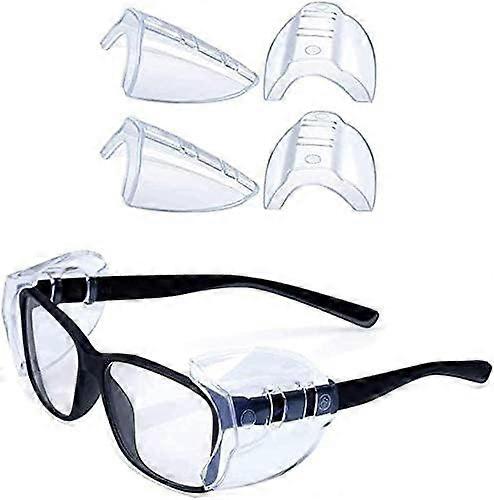 2 Pairs of Clear Non-Slip Safety Glasses Side Shields (2 Large Holes to Fit 12mm Wide Temples), Safety Glasses Side Shields - Flexible to Fit Small/Me