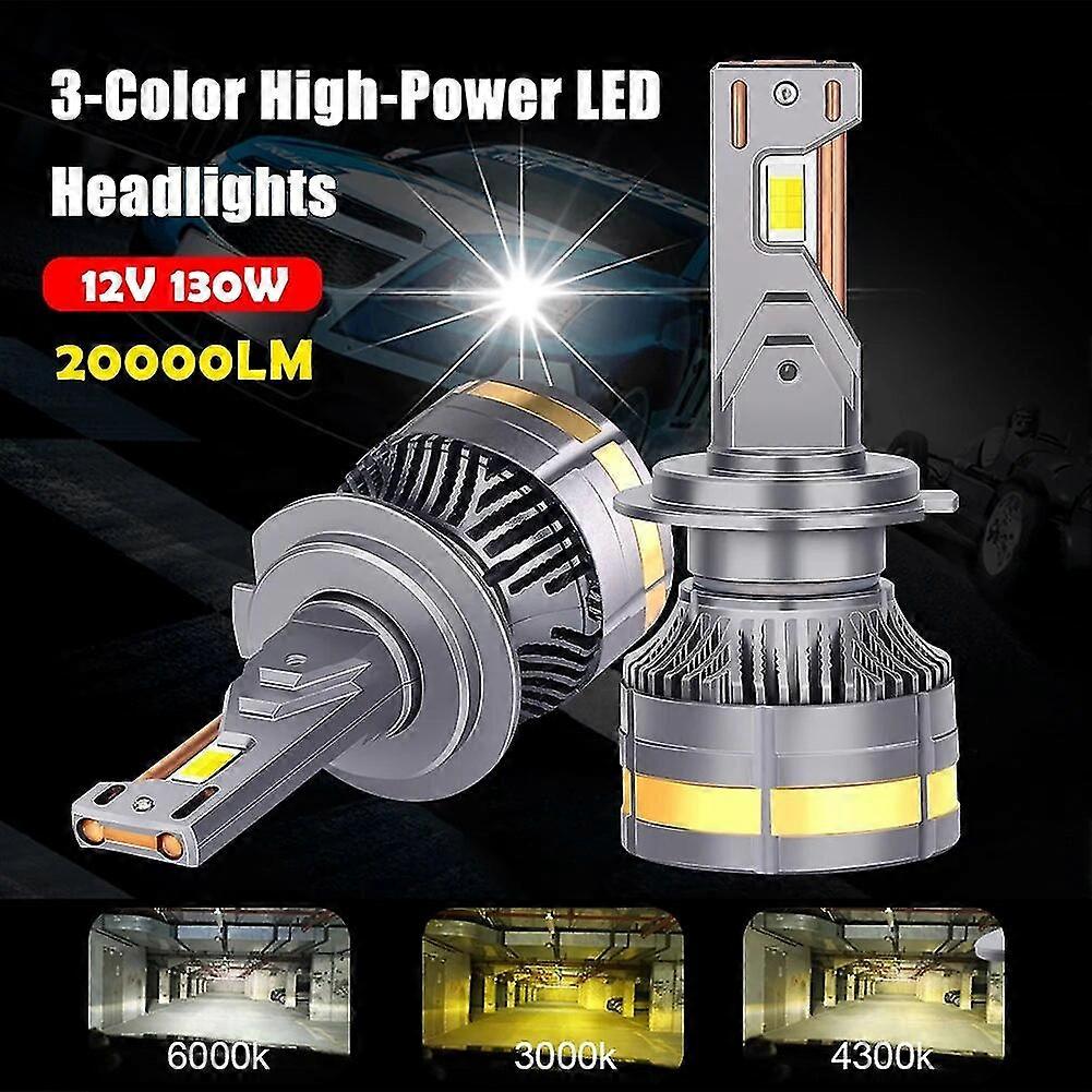 H4 H7 20000lm Voiture Ampoule Led H1 H8 H9 H11 9005 9006 130w 3-couleur Ampoule LED 3000k 4300k 6000k Ip68 Imperméable à l’eau