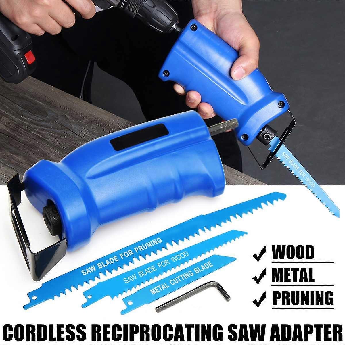 Reciprocating Saw Convert Adapter Electric Drill Attachment Metal Cutting Woodworking Tool W/ 3 Blades For Cordless Power Drill