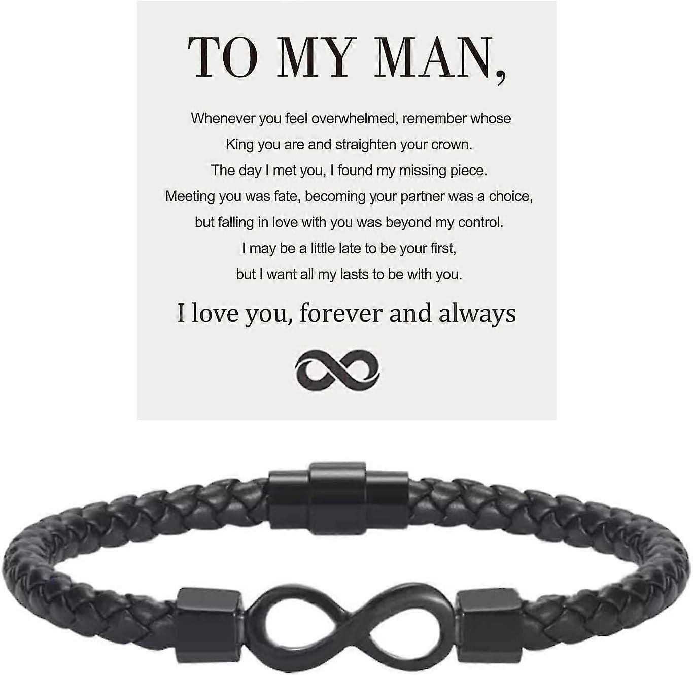 לגבר שלי, צמיד עור אינסוף מתנות בעל מאישה אני אוהב אותך לנצח ותמיד צמיד חבר יום הולדת יום הולדת אבות חג המולד G