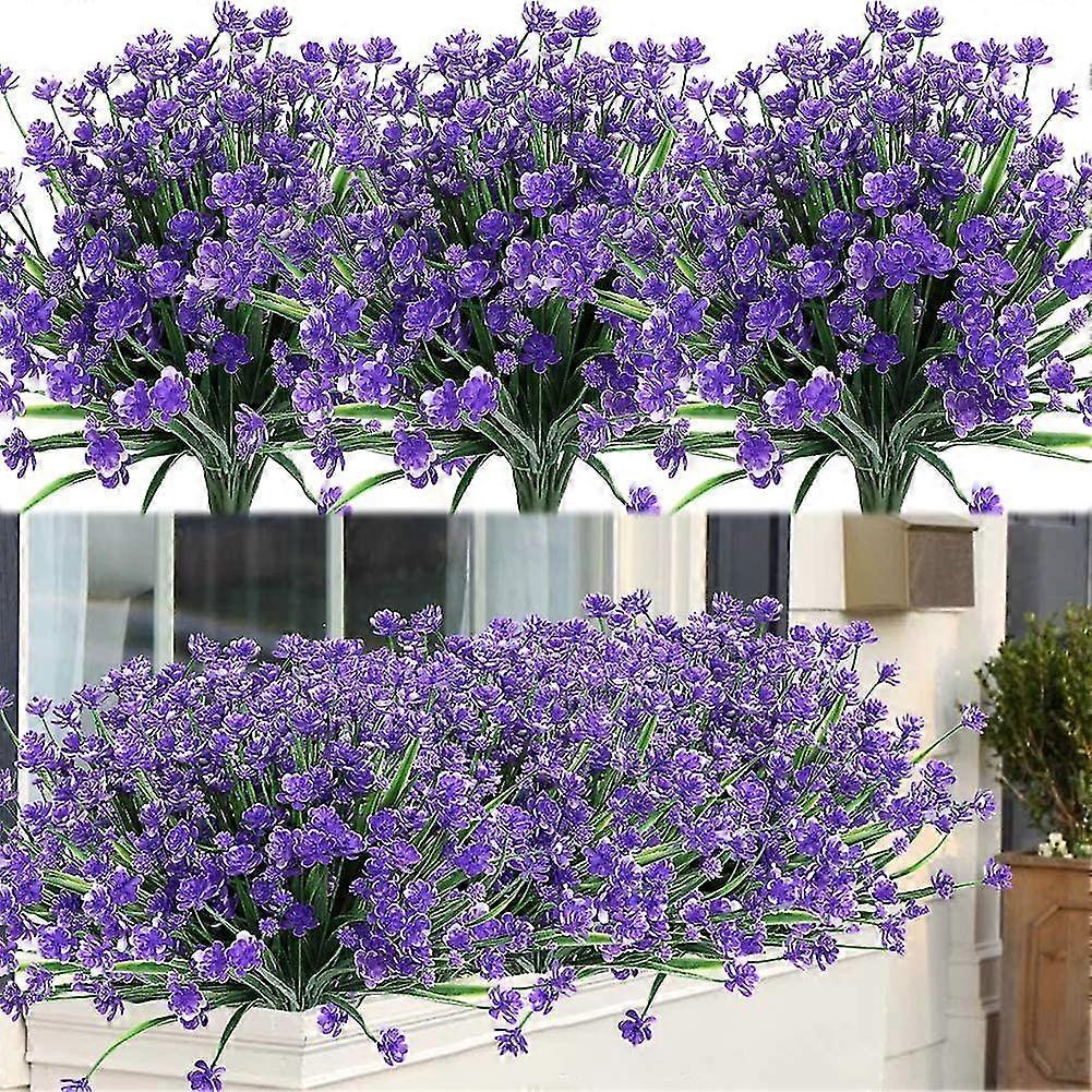 8 Bundles Outdoor Artificial Fake Flowers Shrubs Uv Resistant Plants, Faux Plastic Greenery (purple)