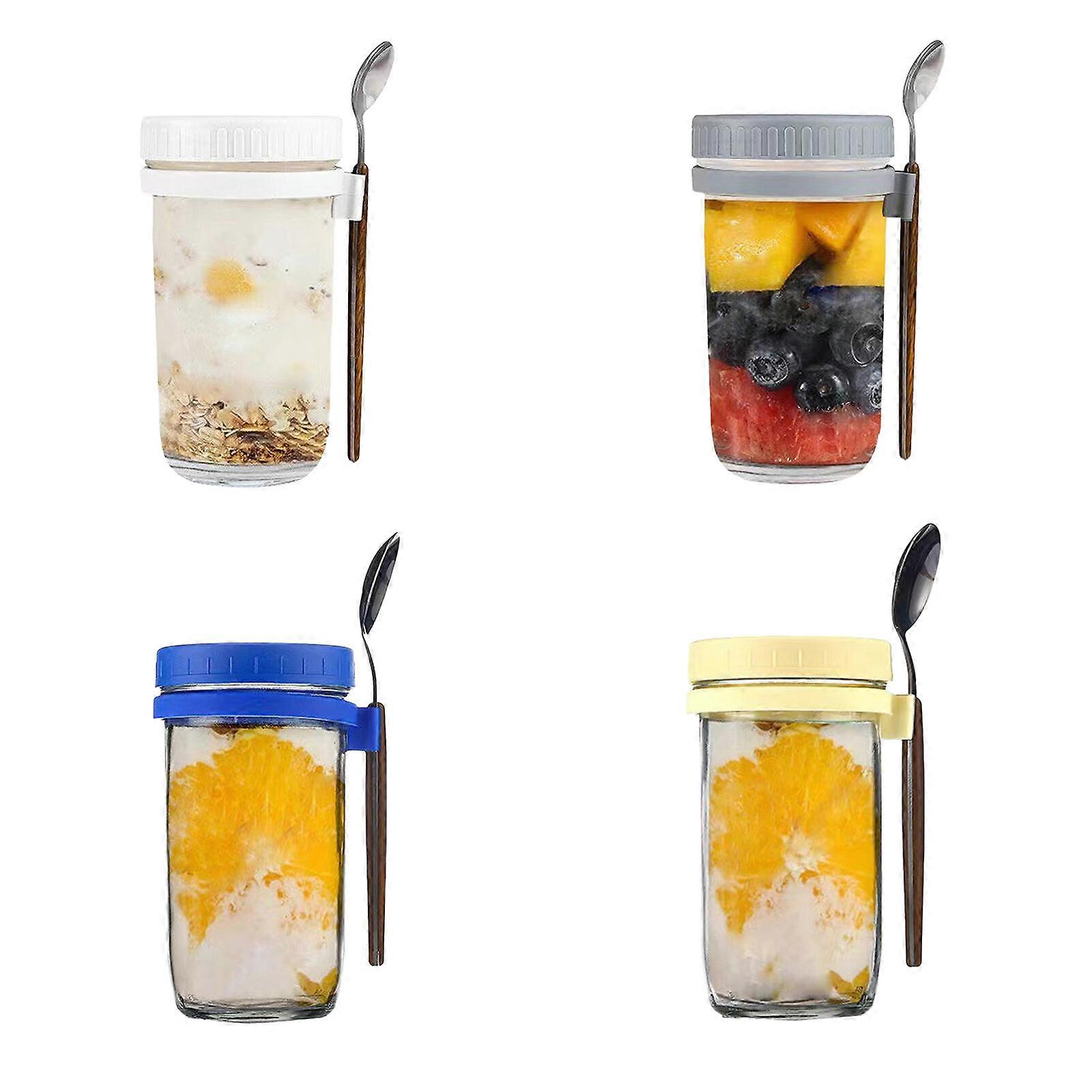 New Arrive Oatmeal Smoothie Jar Glass Cereal Container Go Salad Containers Lid Overnight Oats Jars with Lids and Spoons