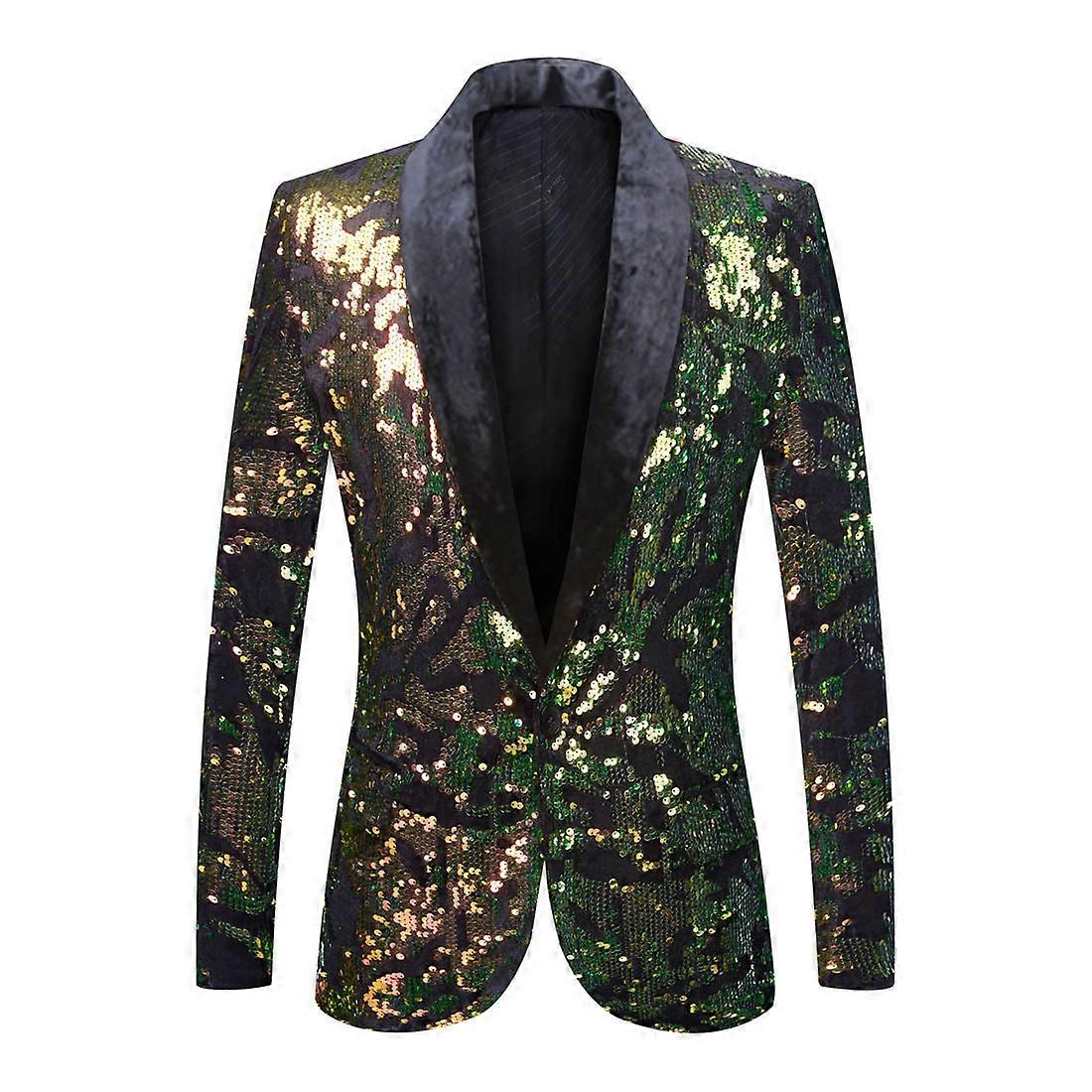 Men's one button suit velvet sequins trim suit jacket