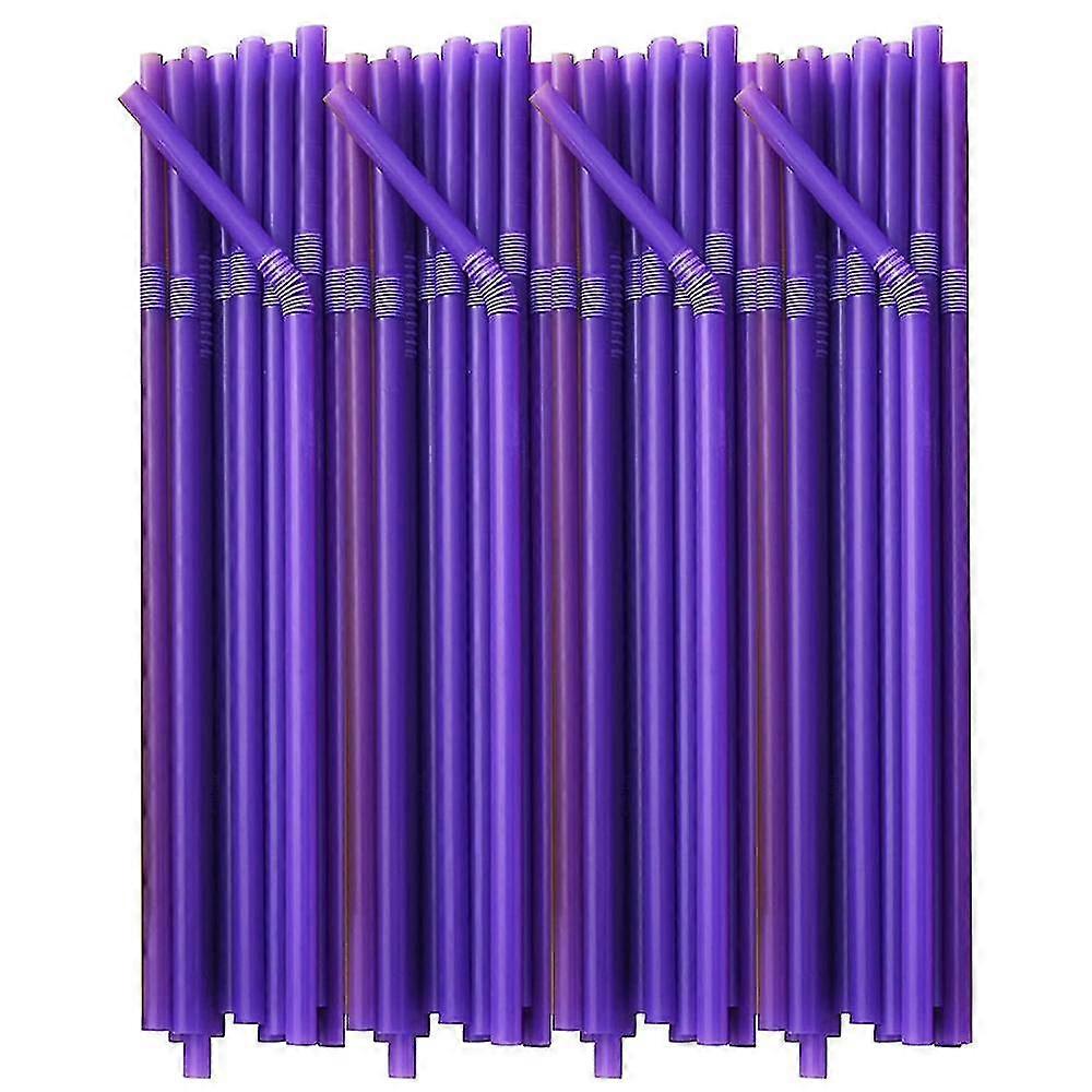 200pcs Plastic Straws - Flexible Drinking Straw Set Reusable,purple