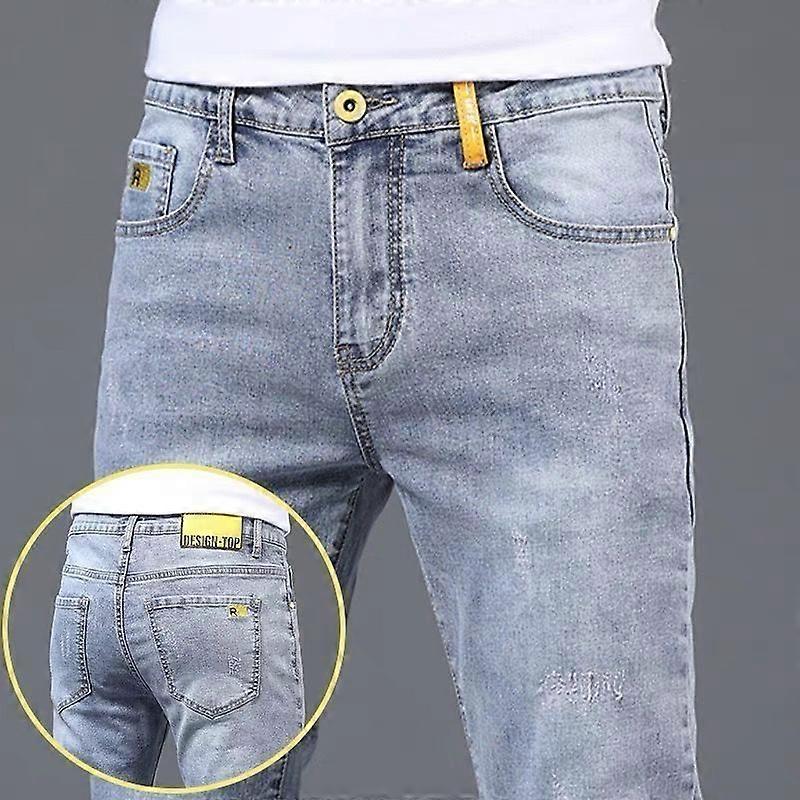 2023 Spring and Autumn new Fashion Solid Color Ripped Jeans Men's Casual Slim Comfortable Large Size High-Quality Trousers 28-36