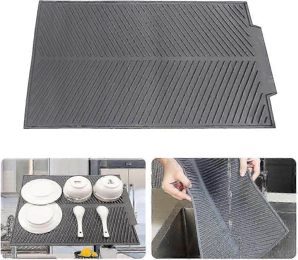 Folding Draining Mat, 43x33cm Silicone Draining Board Mats Dish Drying Mat For Kitchen