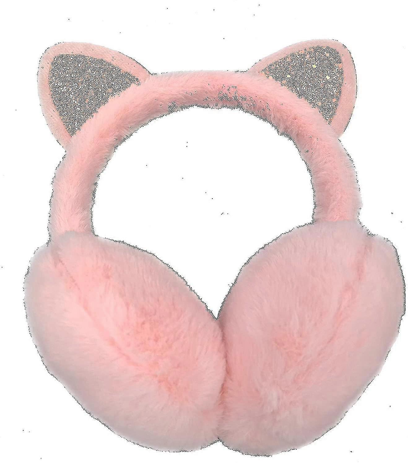 Girls Earmuffs Sequins Cute Cat Ear Muffs In Colorful Plush Warm Design