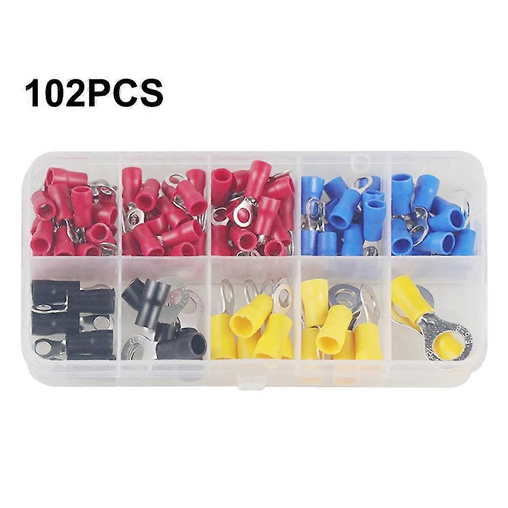 102Pcs Pre-Insulated Ring Terminals Assorted Kit Cold Press Electrical Wire Crimp Connectors