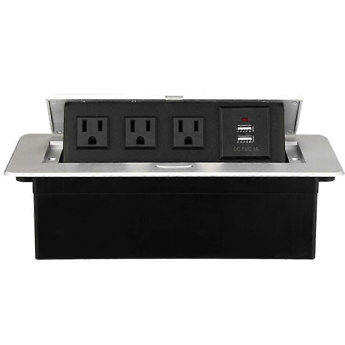 3 Outlets Pop-up Floor Electrical Outlet Recessed Hidden Countertop Socket Floor Outlet Box With 2 S