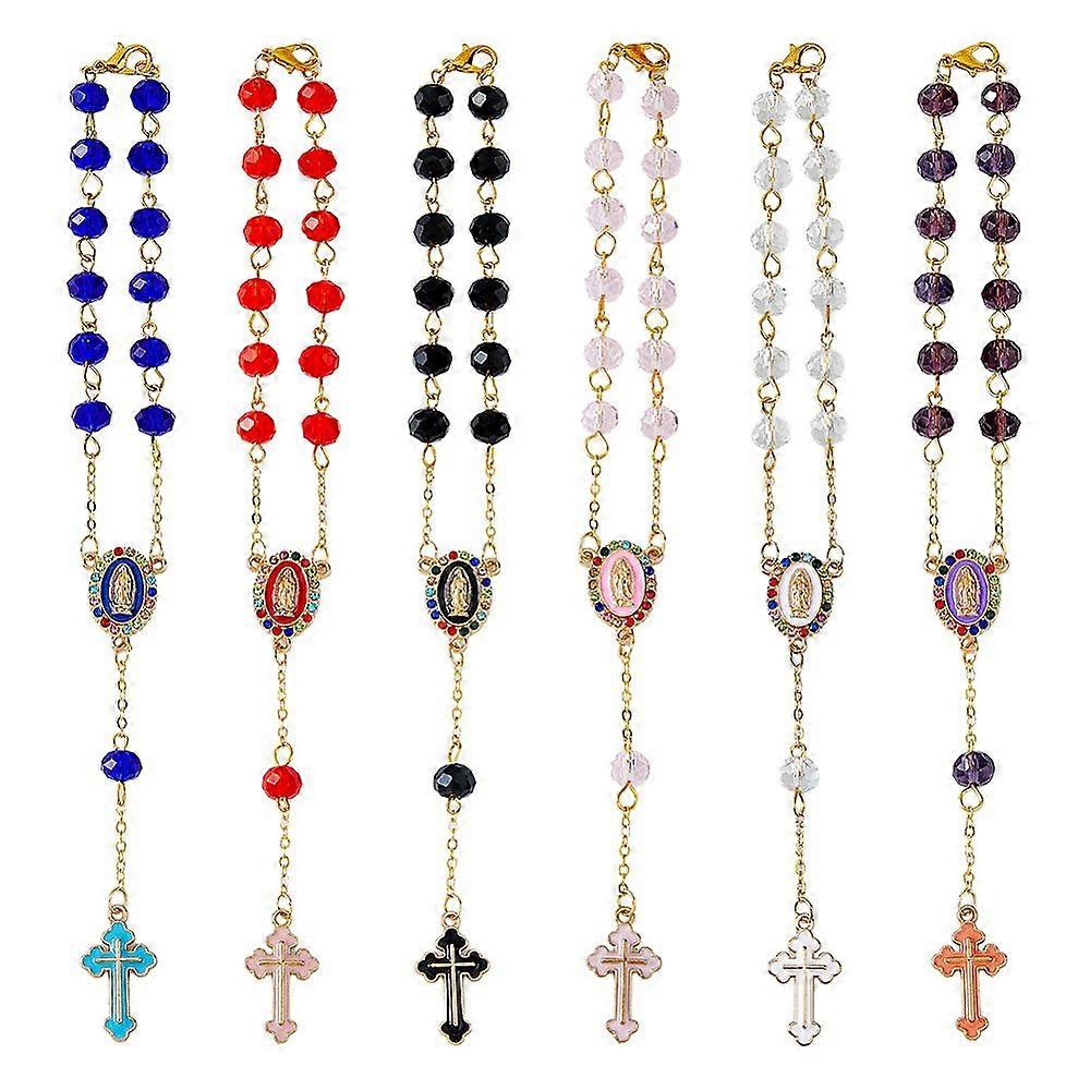 Cross Alloy Enamel Pendant Decorations with Glass Beaded for Car Hanging Decorations Mixed Color 200mm 6pcs/set