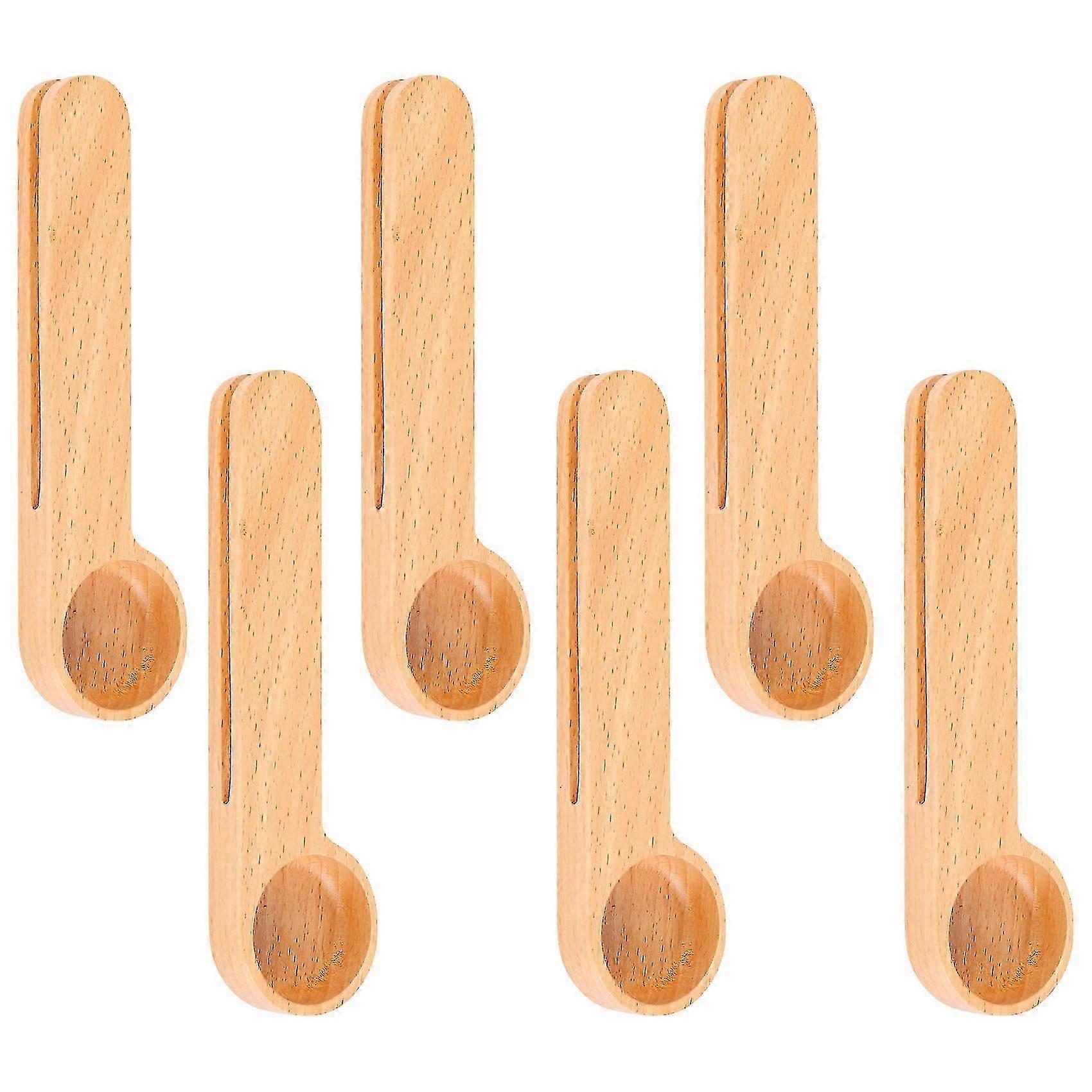 6 قطع مغرفة قهوة خشبية ومشبك كيس ، ملعقة كبيرة قياس مغرفة ، أكياس قهوة مانعة للتسرب ، للحبوب المطحونة