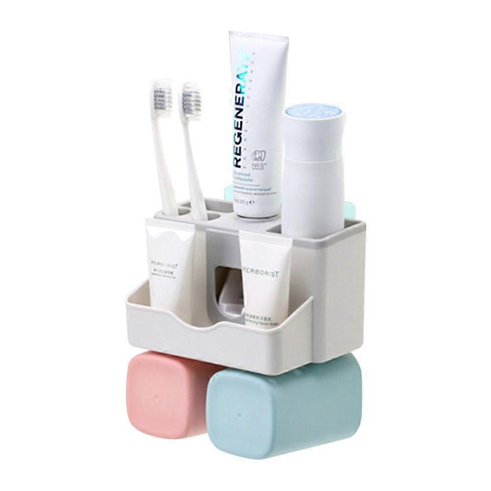 Selfahesive Toothpaste Toothbrush Rinsing Cup Organizer Auto Squeezer (Couple)