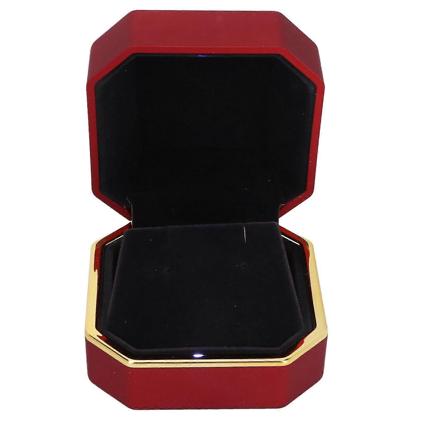 Ring Gift Box Elegant Protective Small Jewelry Storage Display Case with Light for Proposal WeddingRed