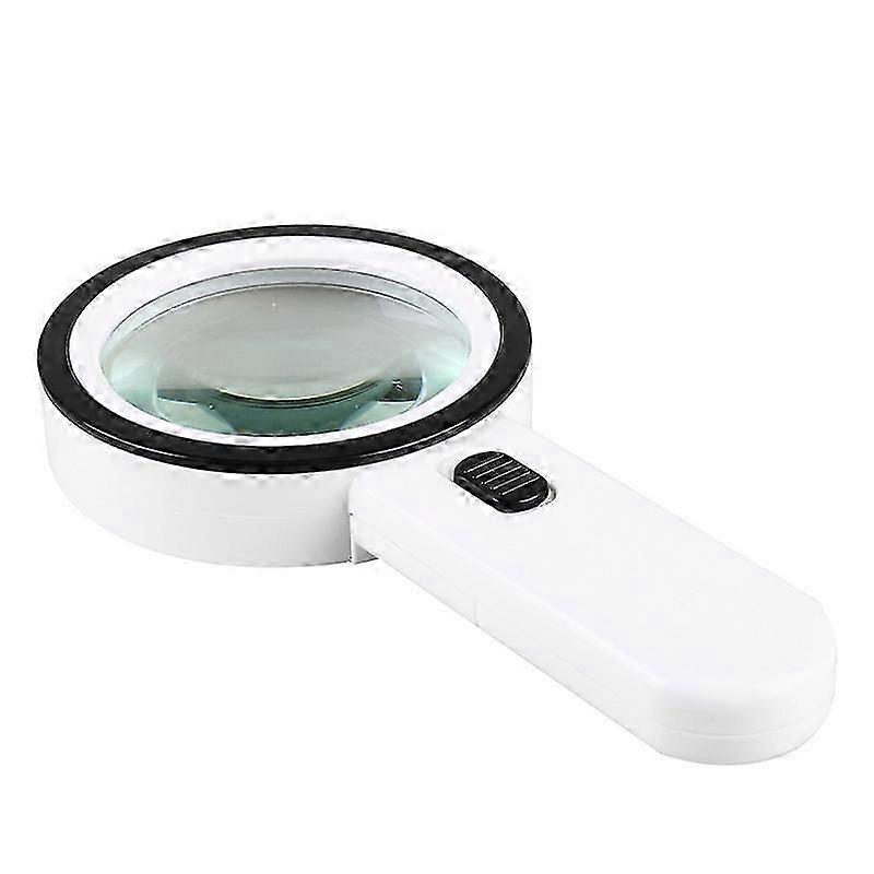 Reading magnifier with 12 LED lights, double glass lens with 30x magnification. To easily read coins, stamps, cards