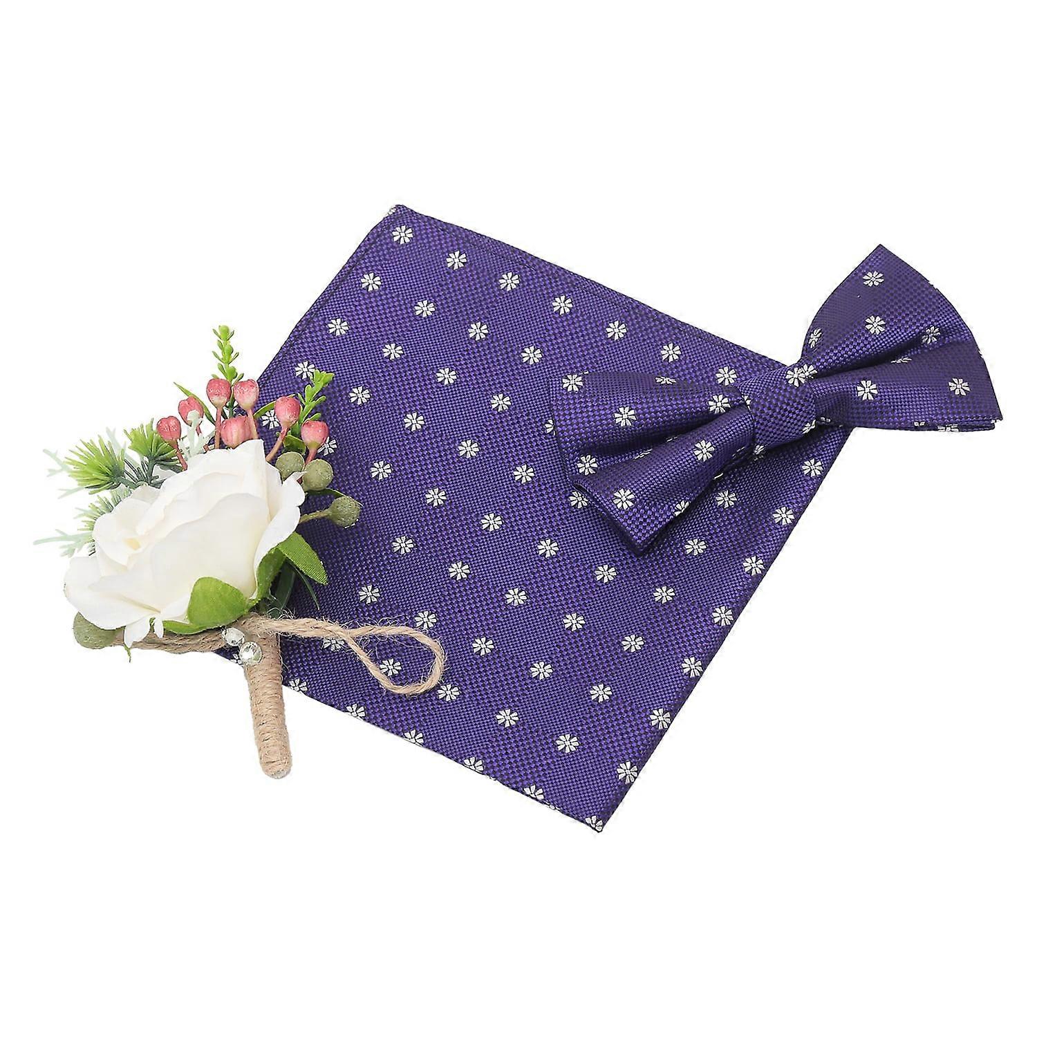 Violet Floral Daisy Bow Tie and Pocket Square Set