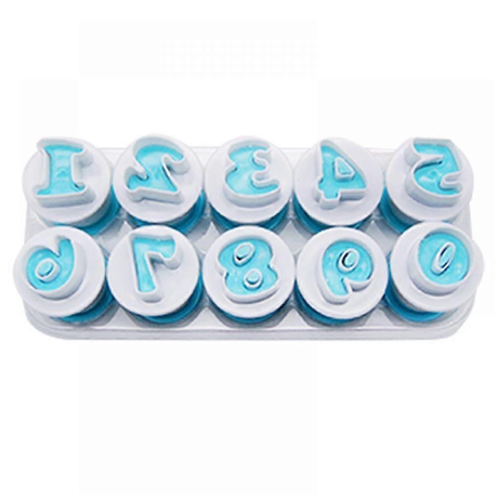 Mini Number Spring Stamping Cookie Cutters Food Grade Plastic 0 to 9 Direct Embossing Stamper Set for Cake Pastry Baking Diy (white & Blue)