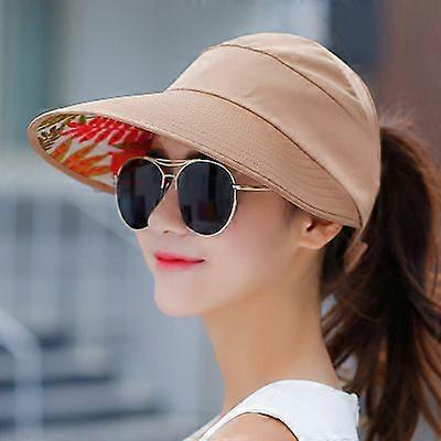 Summer women's soil foldable sunscreen empty top hat Korean version big brim sun hatKhaki