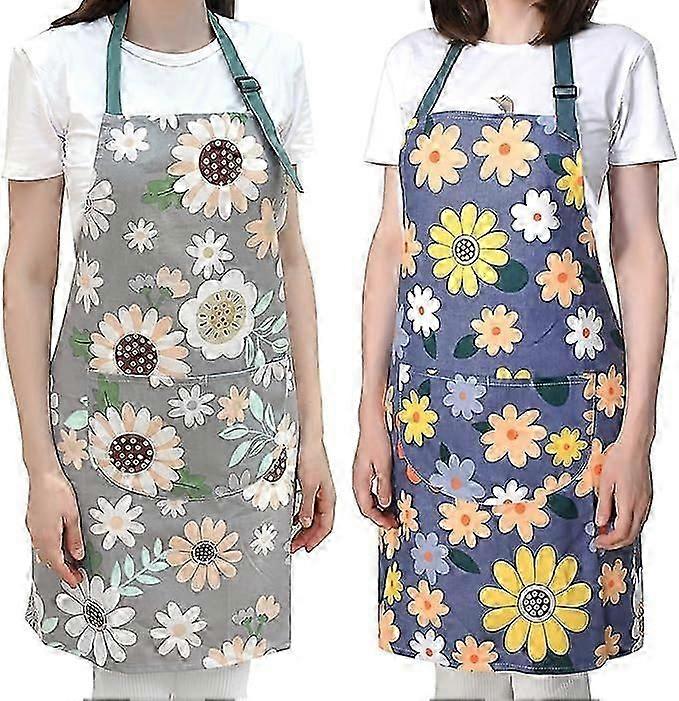 2 ADET Şefler Kadınlar için Mutfak Önlükleri, Cepli Ayarlanabilir Boyun Önlük Önlük, Mutfak Pişirme Önlükleri Yemek Pişirme Bahçecilik için