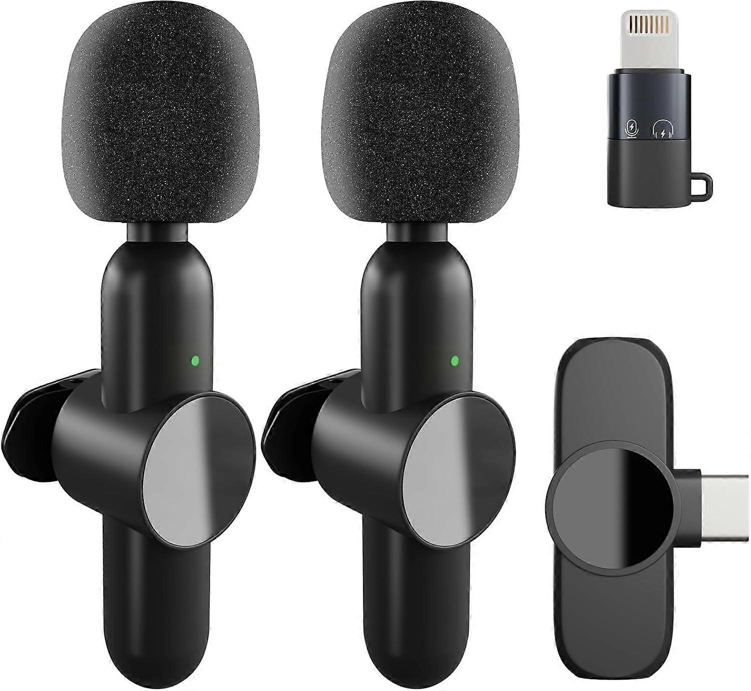 2 Pack Wireless Microphone for iPhone iPad Android Laptop, Clip-On Mini