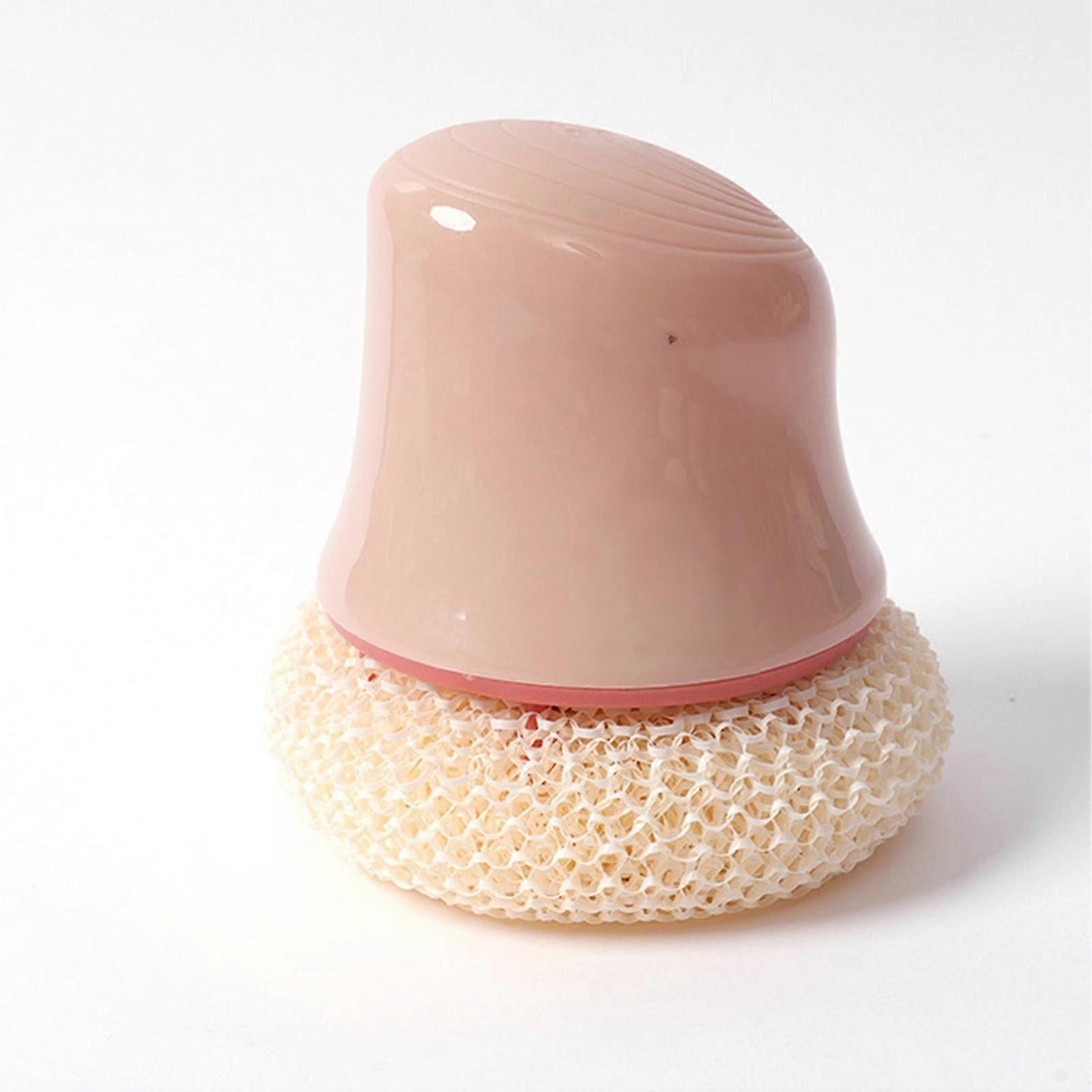 Soft Detachable Pot Brush for Kitchen Restaurant - Scratch Proof, Short Handle (Pink)