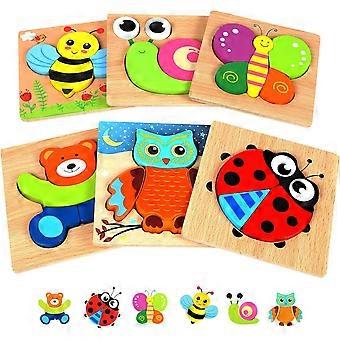 Wooden Toddler Jigsaw Puzzle Gift Toy for 1 2 3 Years Old Boys and Girls,6 Pack Animal Shape Montessori Toy for Infant,Toddler Sensory Toy,Fine Motor 