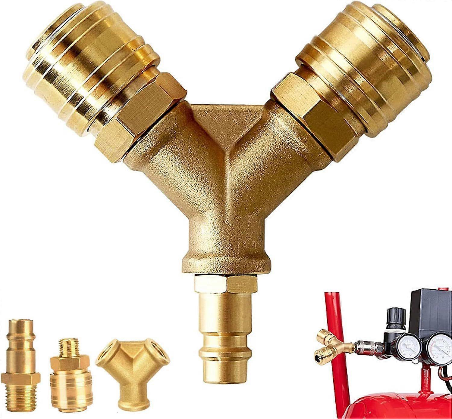 Air Distributor, Compressed Air Distributor, 2 Way Compressed Air Fitting, Compressed Air Splitter, With Two 1/4 Inch Threaded Connectors, Rustproof