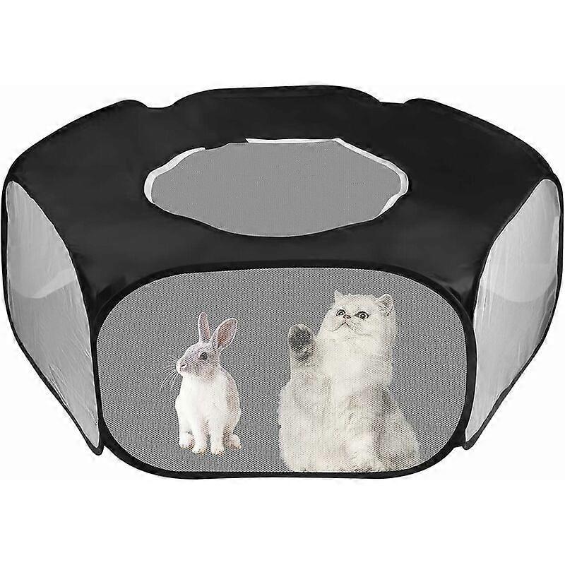 Small Animal Playpen Foldable Pet Tent Fence Cage with Zippered Cover Breathable Transparent Pop Up Pet Exercise Pen for Guinea Pig L