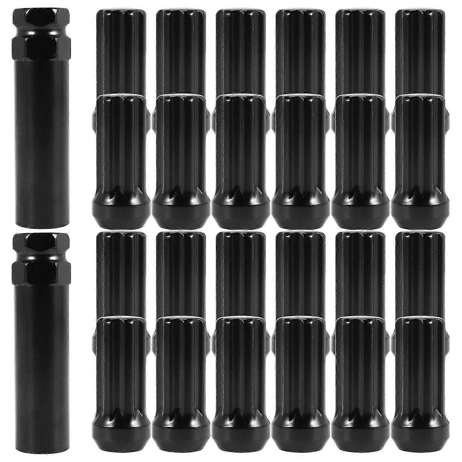 M14X1.5 Wheel Lug Nuts, 24 Pieces 14Mmx1.5 7 Spline Drive Awl Cone Lug Nuts 2Inch Long Black with 2