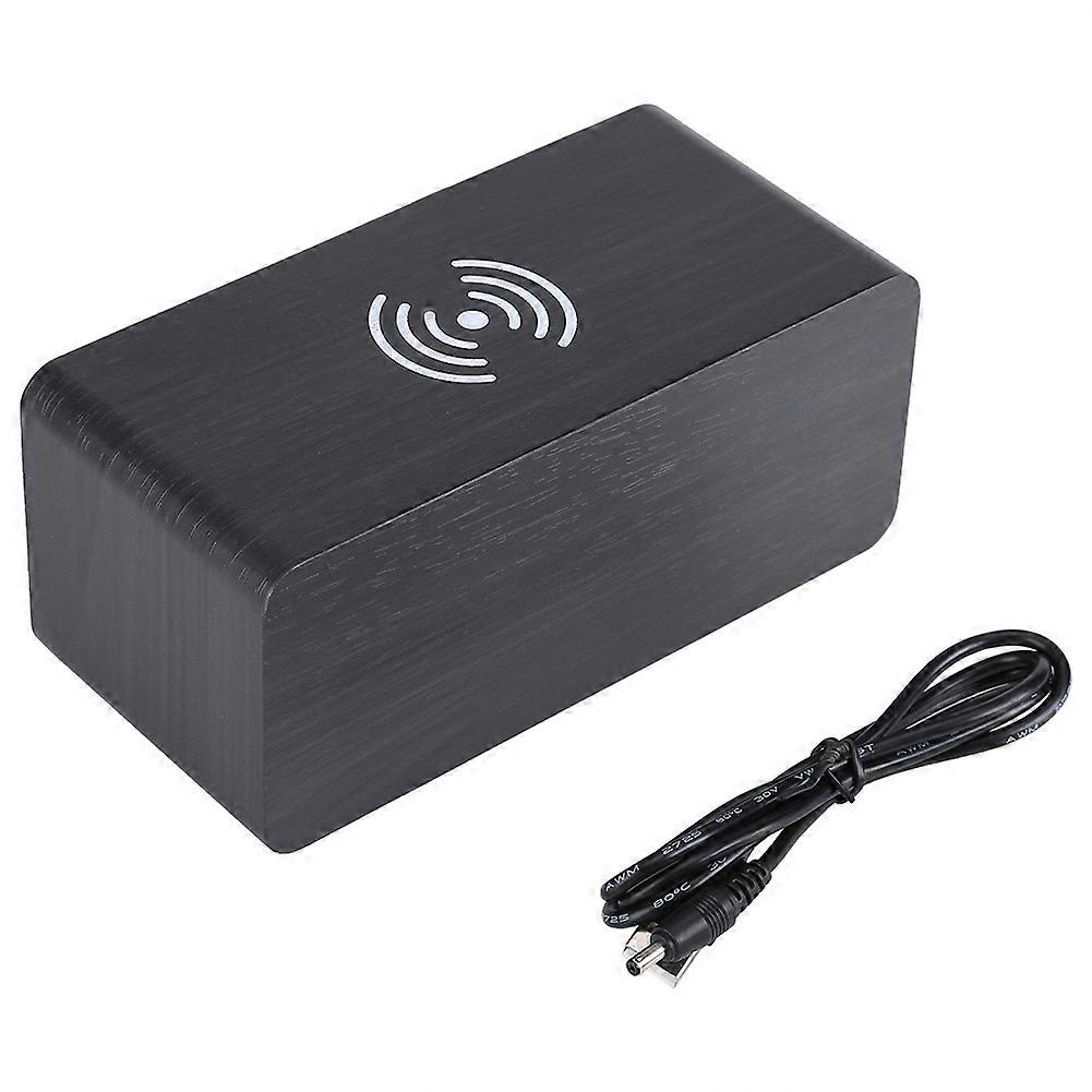 Wooden LED Digital Alarm Clock Voice Control Temperature Wireless Charger for Phone