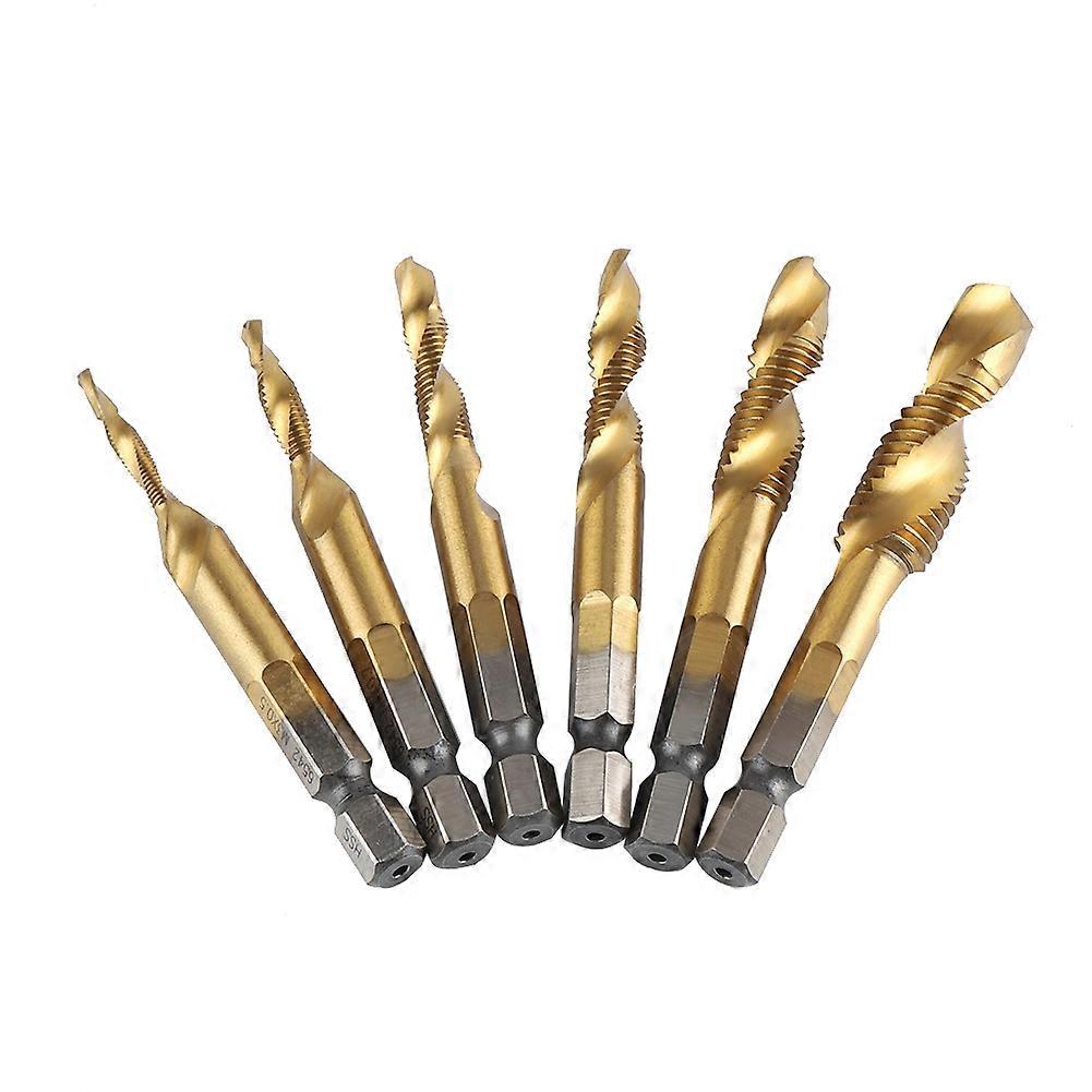 6pcs High Speed Steel Hex Shank Combination Screw Tap Drill Bit Set (HSS 6542 Titanium Plated)
