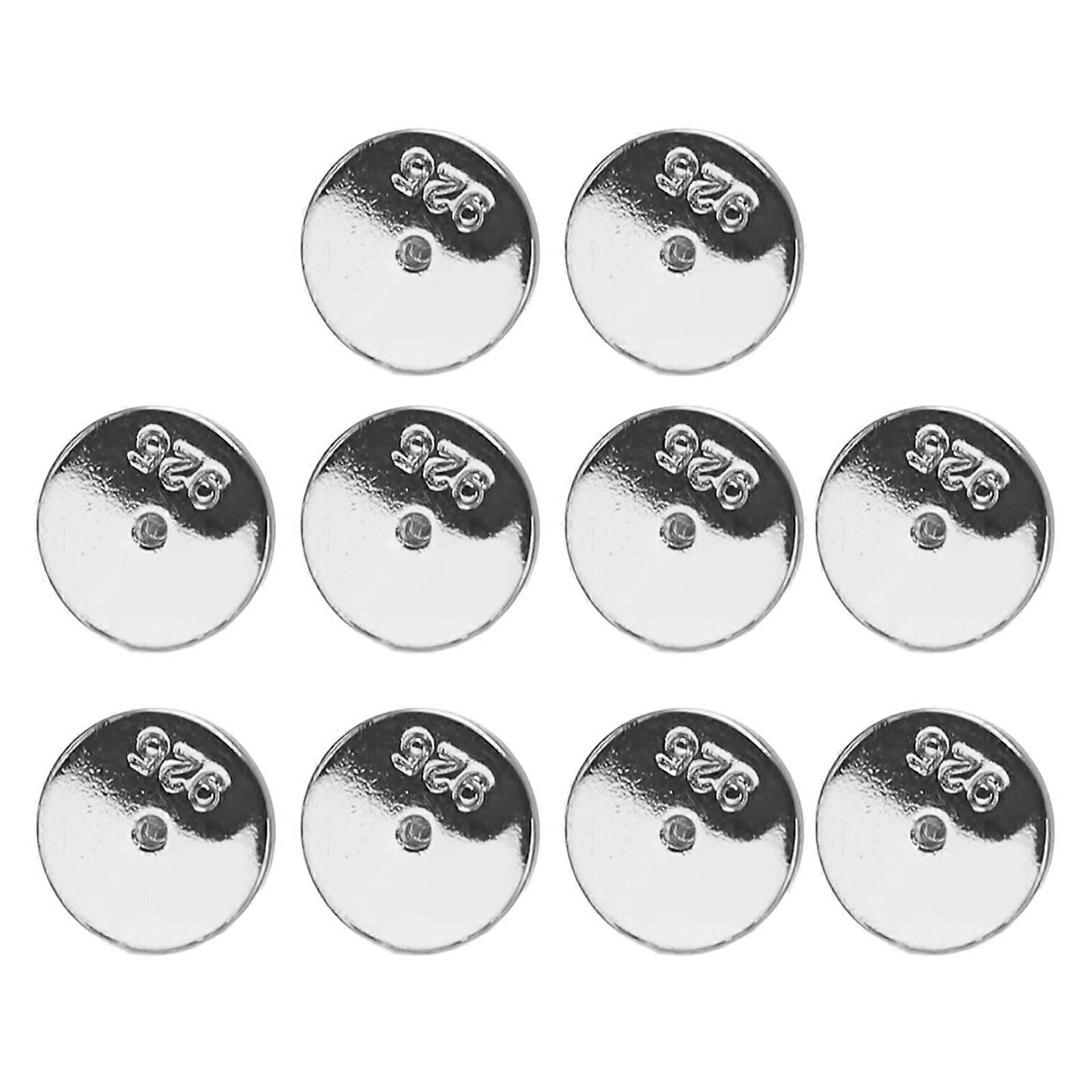 Set of 10 Round Disc Earring Stoppers Comfortable Ear Studs Back Clasps Metal Earrings Closures for Women and Girls  Silver 8mm