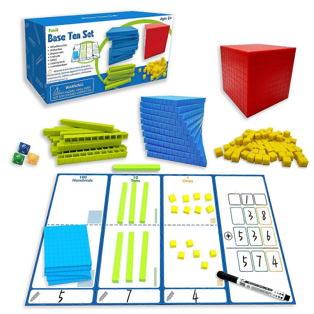 Four Color Plastic Base Ten Set, Color Coded For Learning, Math Learning Tools That Help In Improving Kids Calculation Ability, Supports Visual