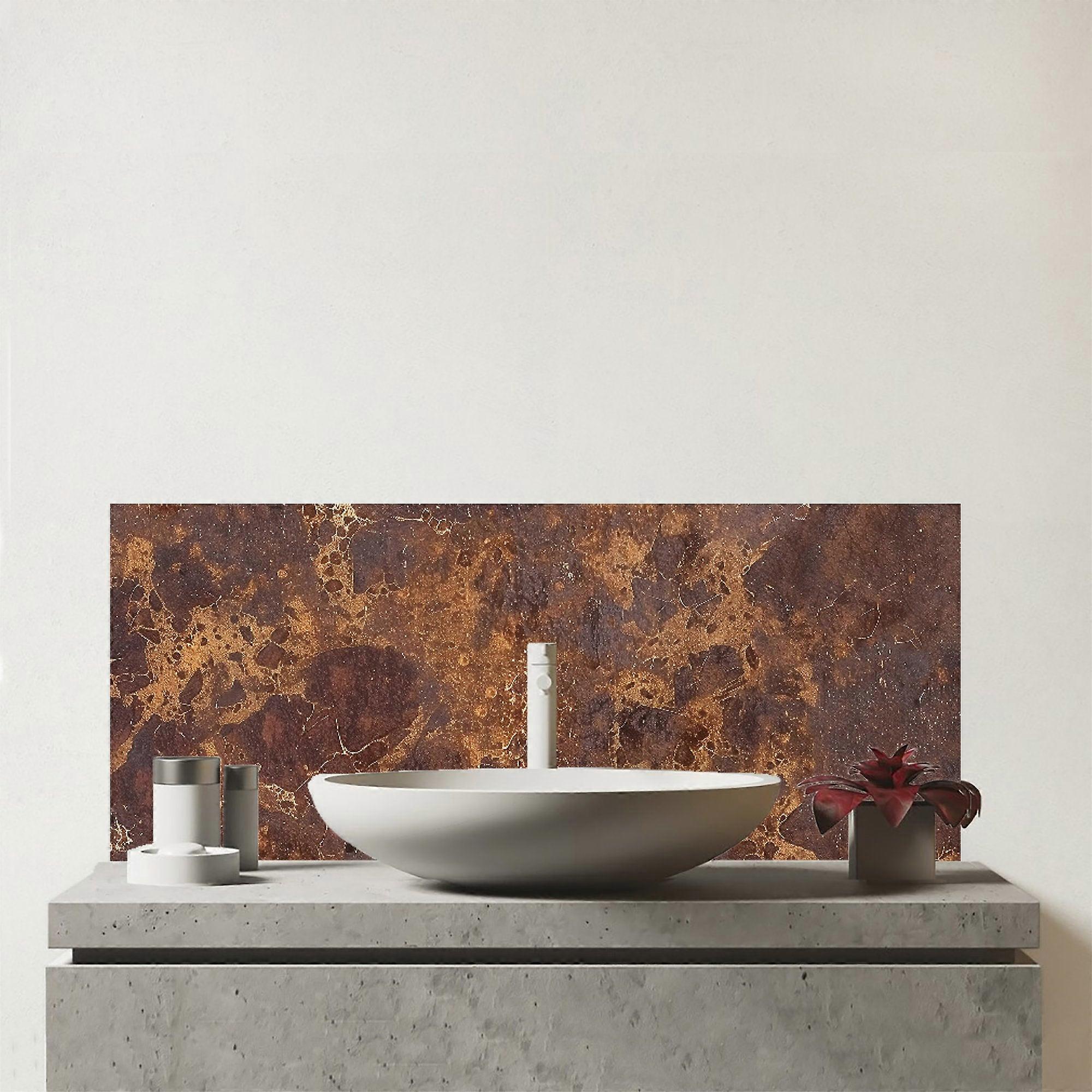 Brown Quartz Effect Glass Bathroom Splashback
