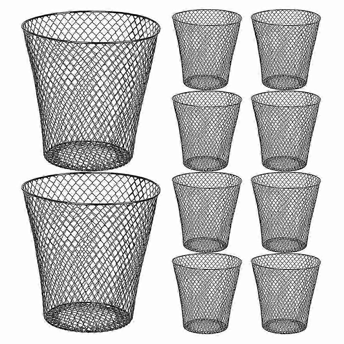 Round Wastepaper Basket, Wire Mesh Desk Metal Trash Can Recycling Trash Can Garbage Container compat