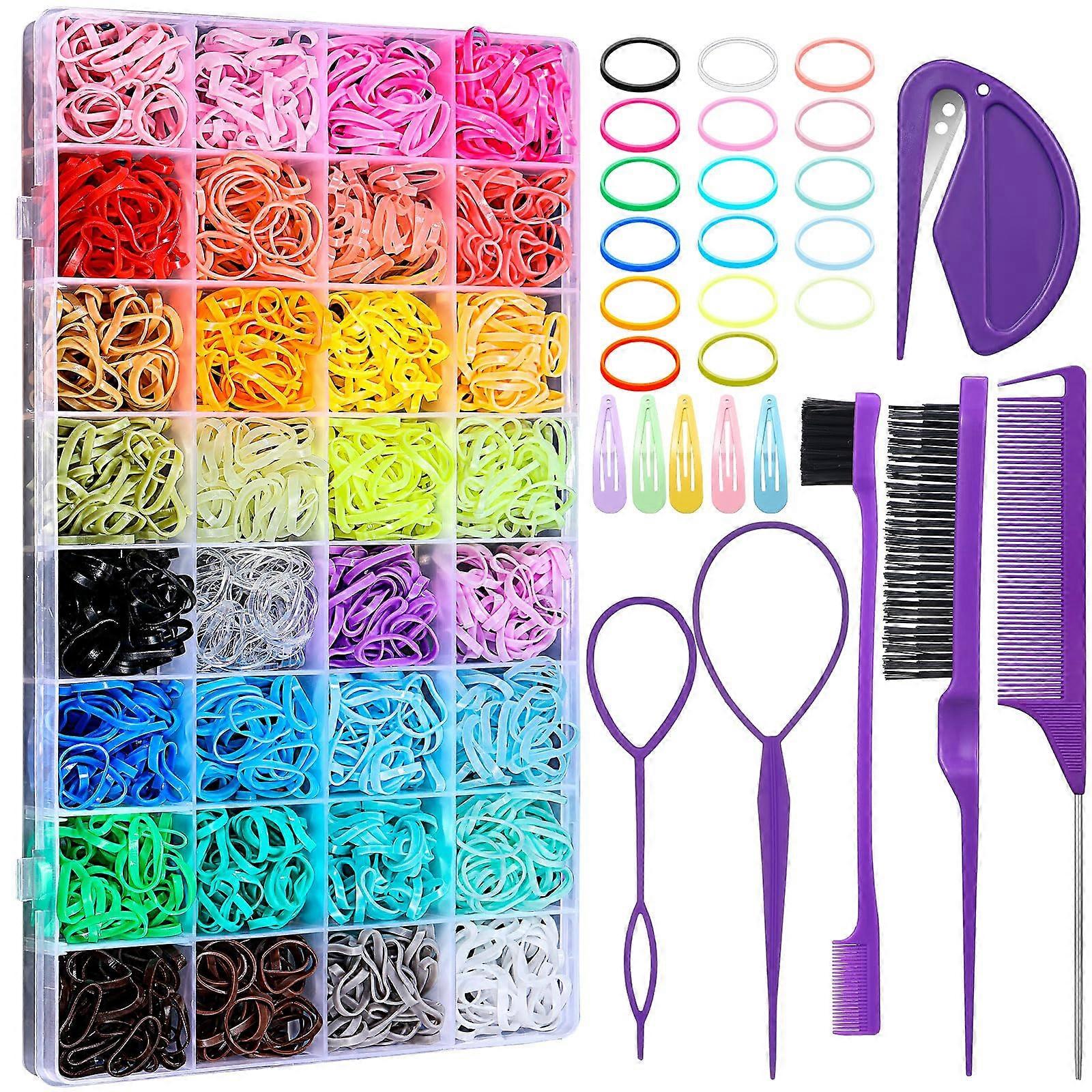 32 Colors Small Hair Rubber Bands 2000 Pcs Elastic Hair Ties Set Includes 16 Hair Styling Tools Cutter For Girls Kids