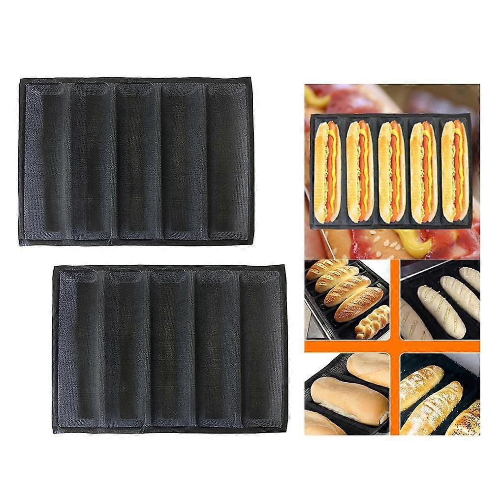 2-Pack Silicone Baking Liner Tray for Bread, Hot Dog Rolls, and Toasting Molds, 5 Loaf Capacity, Reusable and Non-Stick