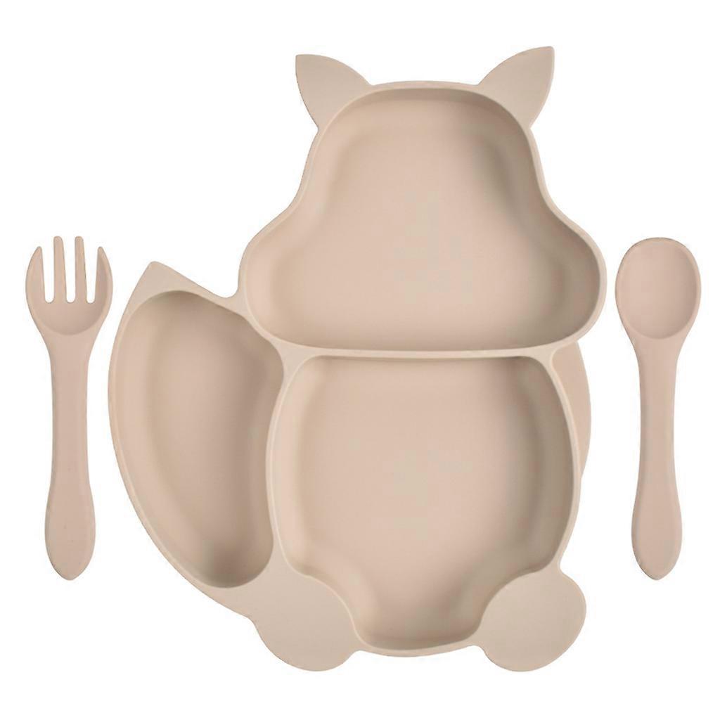 Silicone Squirrel Shape Baby Divided Feeding Plate with Spoon Fork Set Tableware