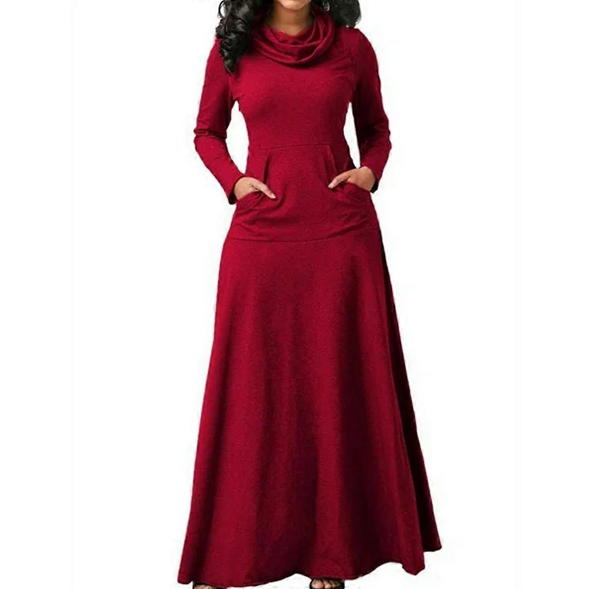 Women Evening Party  Long Sleeve Solid Long Dresses