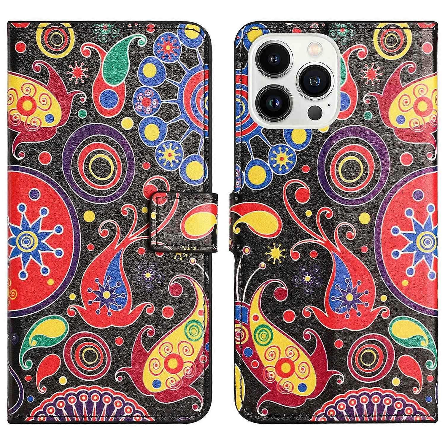 For iPhone 16 Pro Max Case PU Leather Wallet Phone Cover Pattern Print