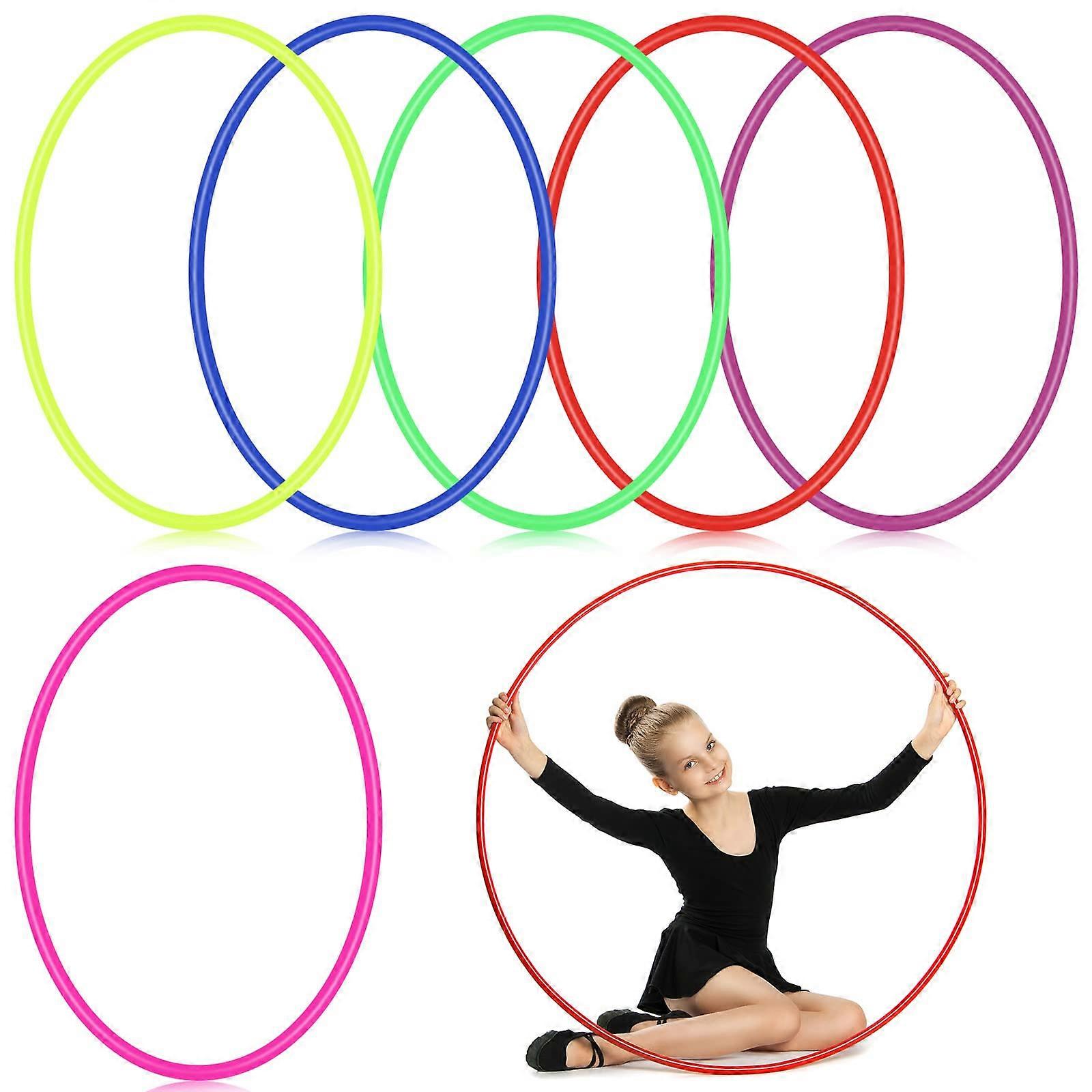 6 Pack Exercise Hoops for Kids and Adults, Bulk Plastic Hula Hoops for Outdoor Games, Fitness, and Garden Fun, Multi Color