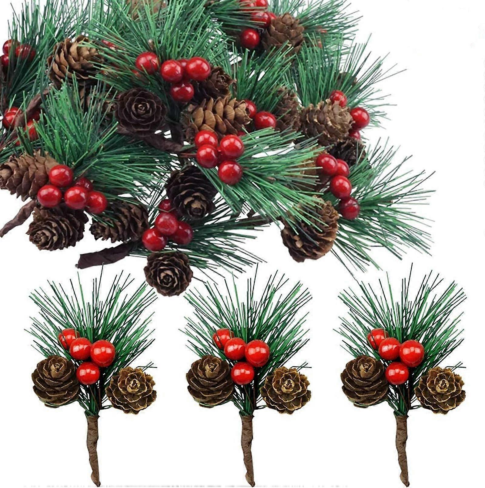 Pack of 20 Small Artificial Pine Branches with Berries and Pine Cones