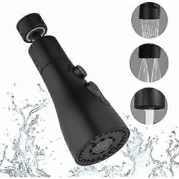 Single Faucet Aerator - Triple Setting Water-Saving Kitchen Tool (5x14cm, Black) Suitable for Various Brands