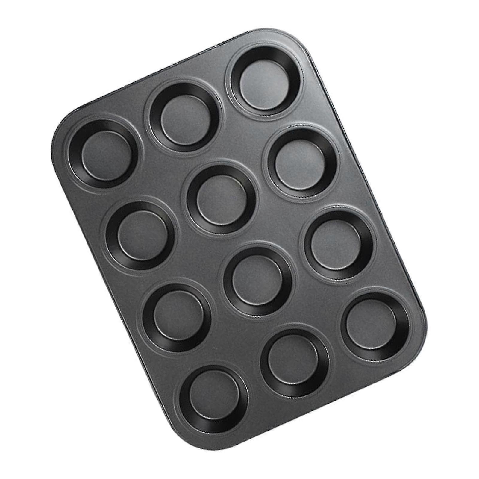 12 Cavity Muffin Pan for Homemade Cupcakes and Desserts, Black