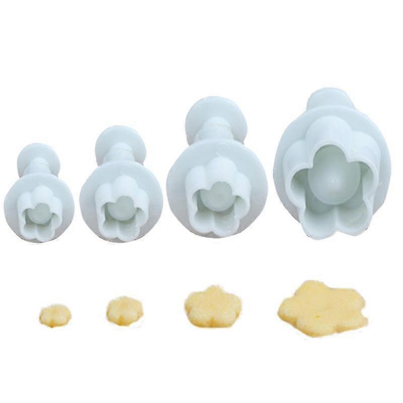 4-Piece Flower Cookie Cutter Set with Pusher, 25mm White Plastic Sugar Paste Cutters