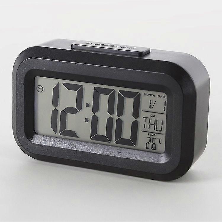 Alarm clock, battery-powered clock, dark night mode, 12/24 hours, wireless, small clock (black)