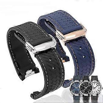 Correa de TPU de 20 mm para correa deportiva de goma Omega Seamaster 150 con cierre desplegable - Negro/Plata